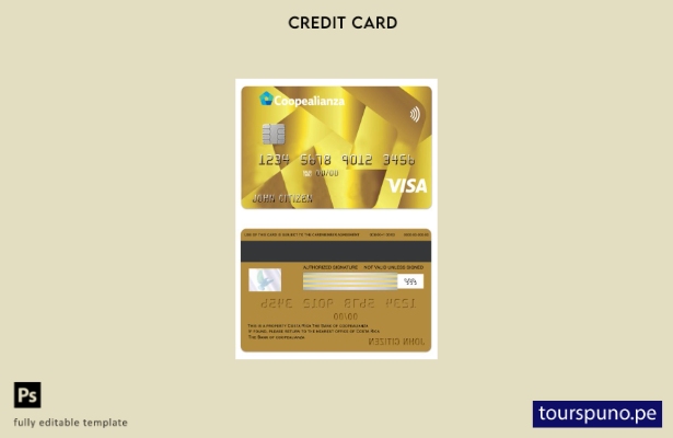 lista para imprimir plantilla de tarjeta dorada de visa Coopealianza de Costa Ri